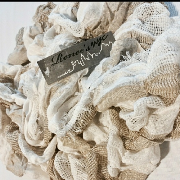 Cream & Tan Cotton Stripe Scarf - Picture 4 of 6